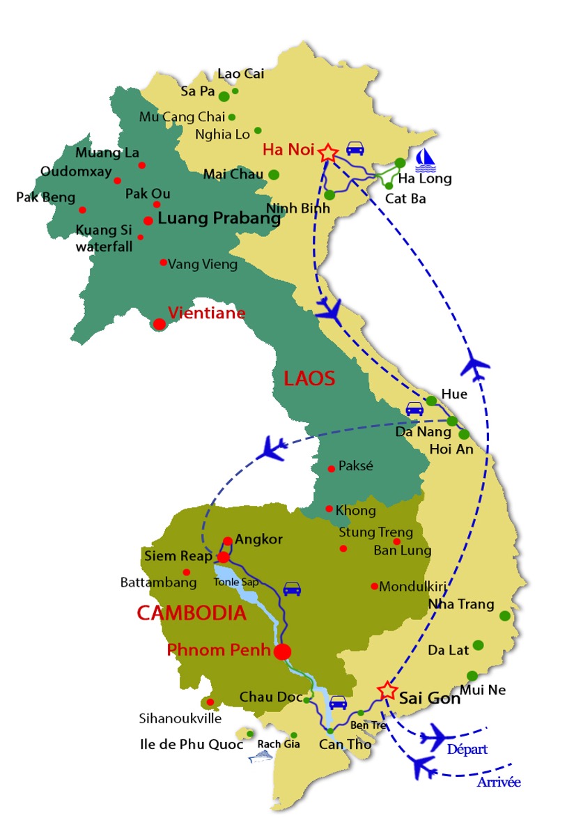 Carte du circuit Vietnam Cambodge pour personnes à mobilité réduite